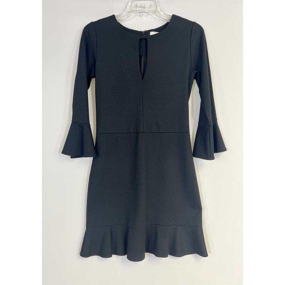 Amanda Uprichard Womens Fit & Flare Mini Black 3/4 Sleeve Dress Ruffle Size S